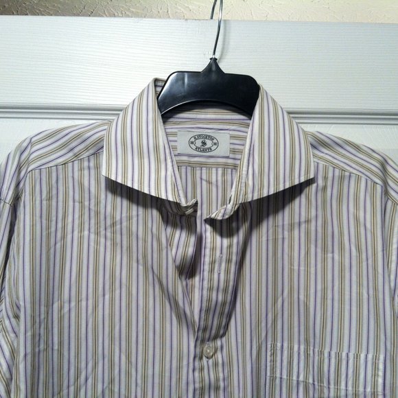H.STOCKTON MEN'S PRE-OWNED COTTON STRIPED DRESS SHIRT W/FRENCH CUFFS SIZE: 17 - Picture 2 of 6